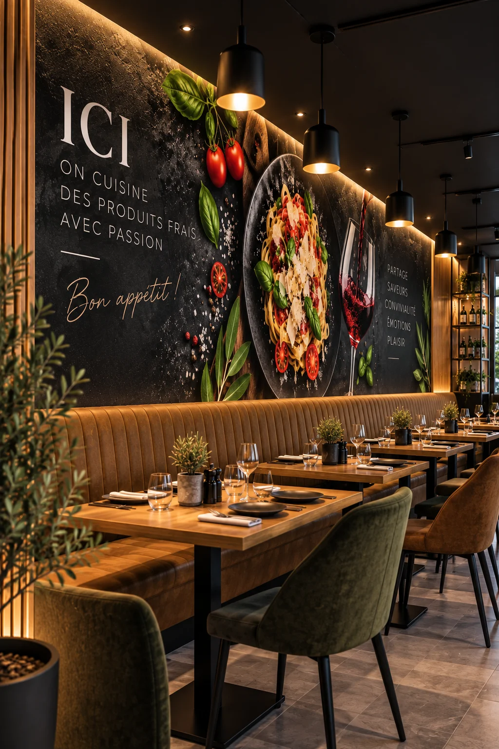 Restaurant ICI — impression murale UV Mur Design HDF